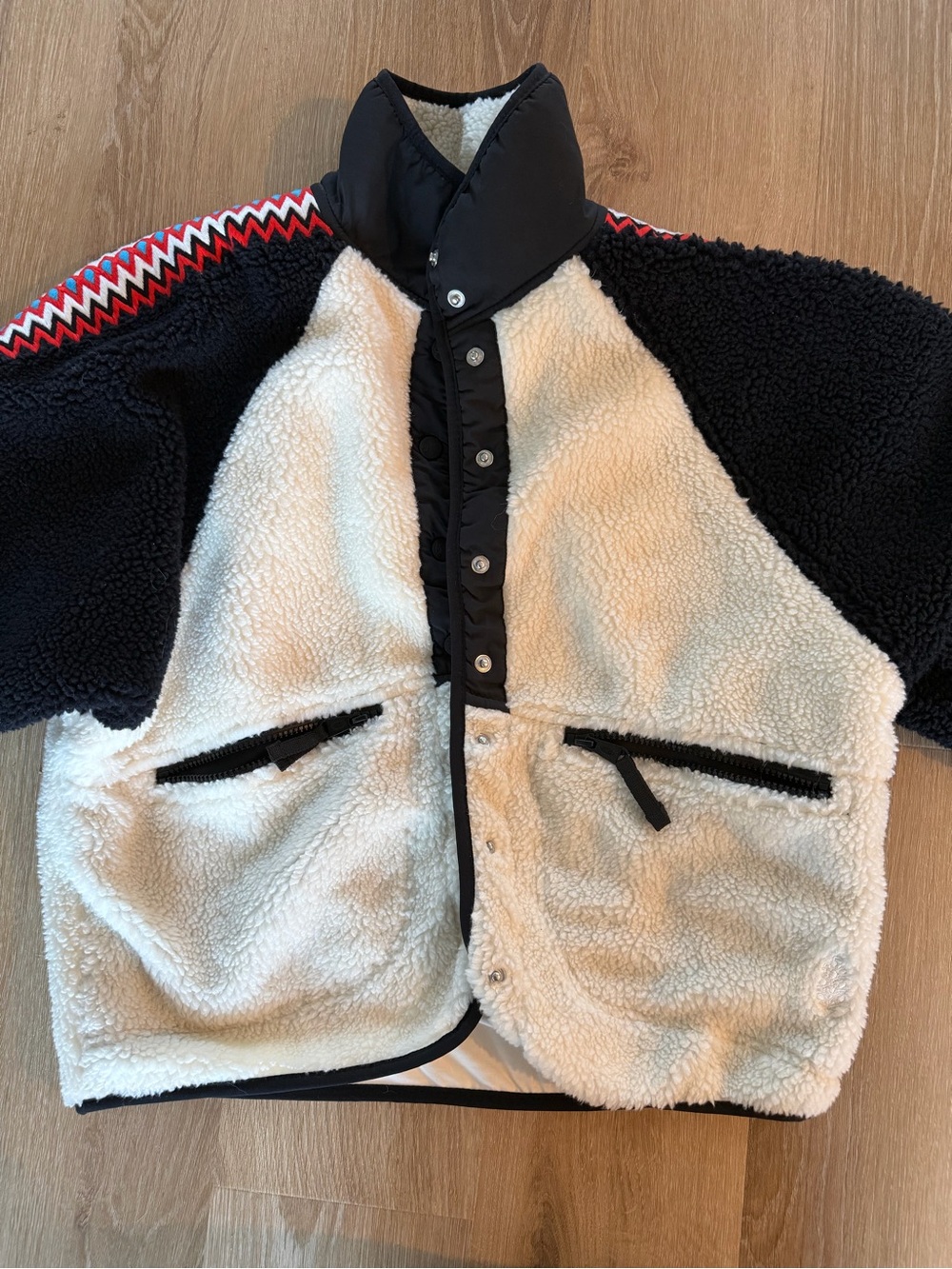 FP Movement by Free People Black, Cream & Red Teddy Jacket